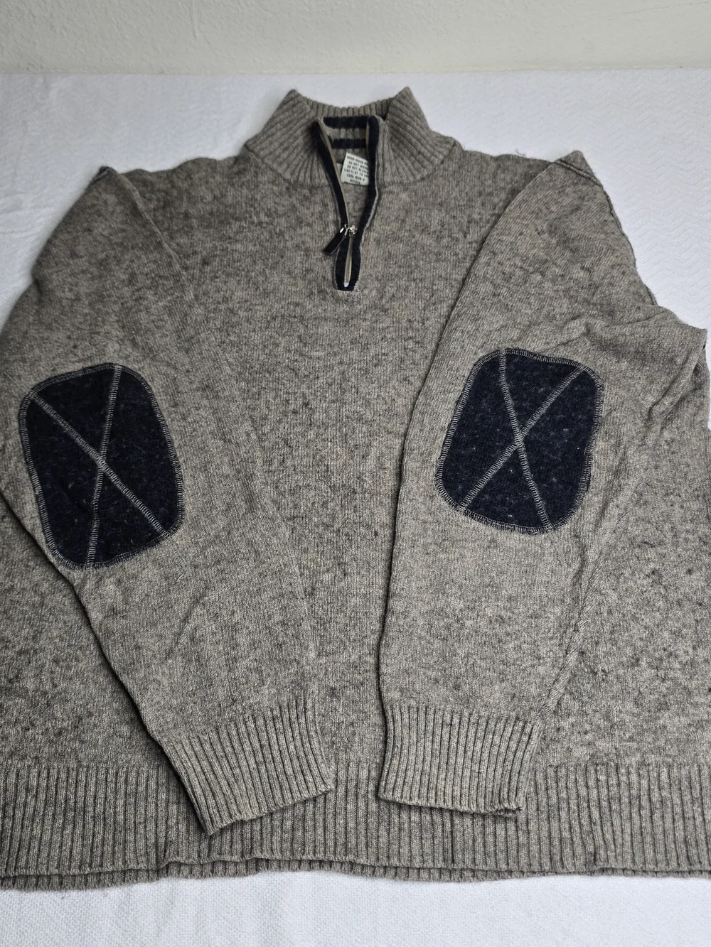 Tagio Men's Quarter Zip Wool Blend Sweater Gray Elbow Patch Size XL